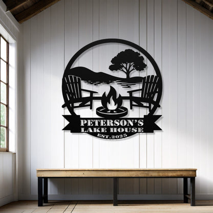 Personalized Metal Lake House Sign - Fire Pit