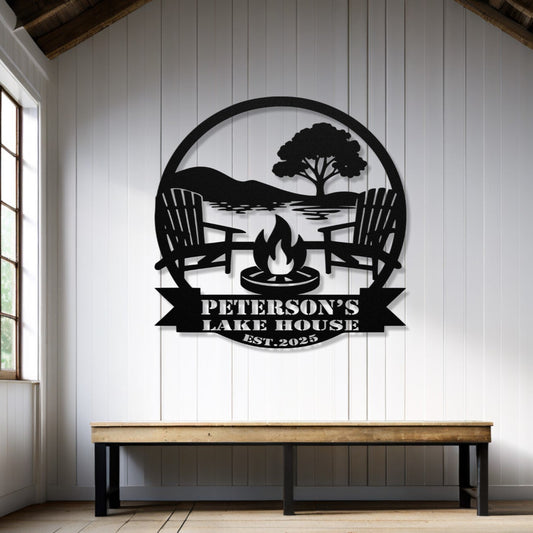 Personalized Metal Lake House Sign - Fire Pit