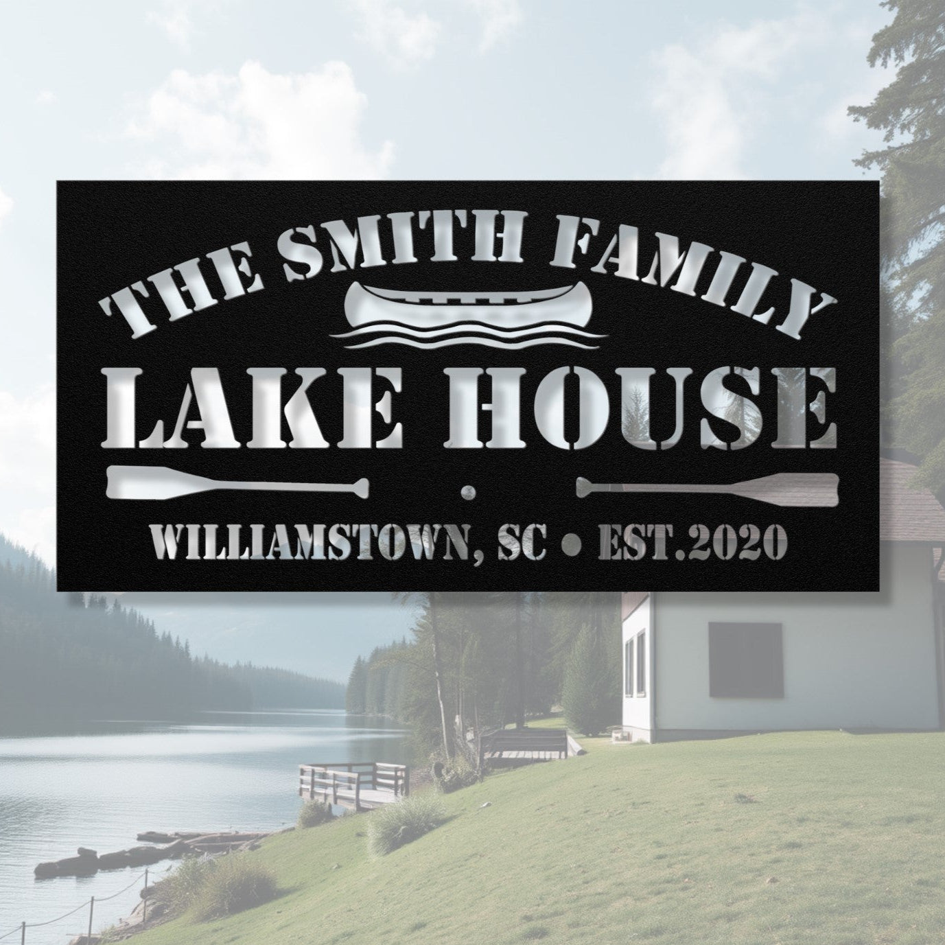 Personalized Metal Lake House Sign - The Boat and Paddles