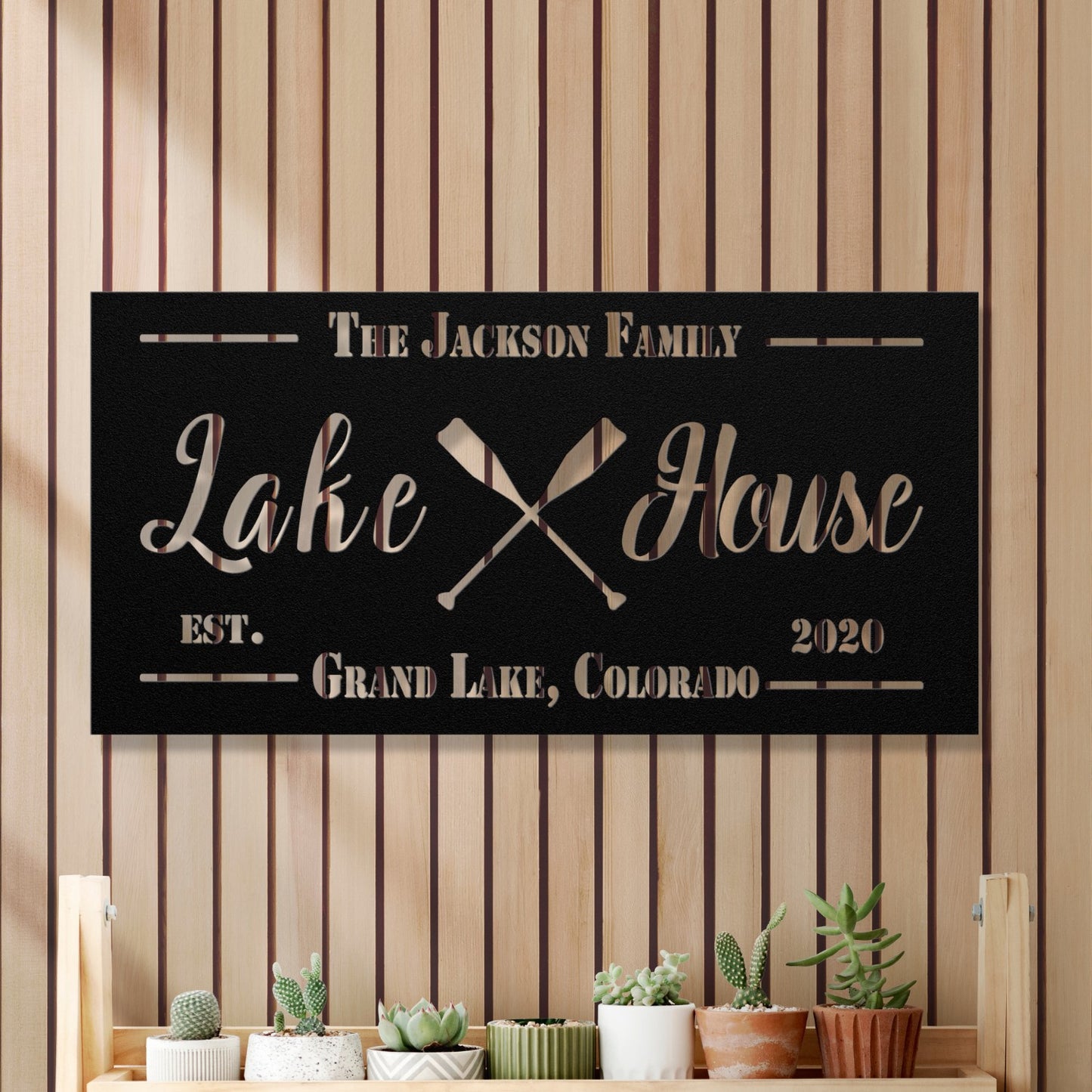 Personalized Metal Lake House Sign - Crossed Paddles