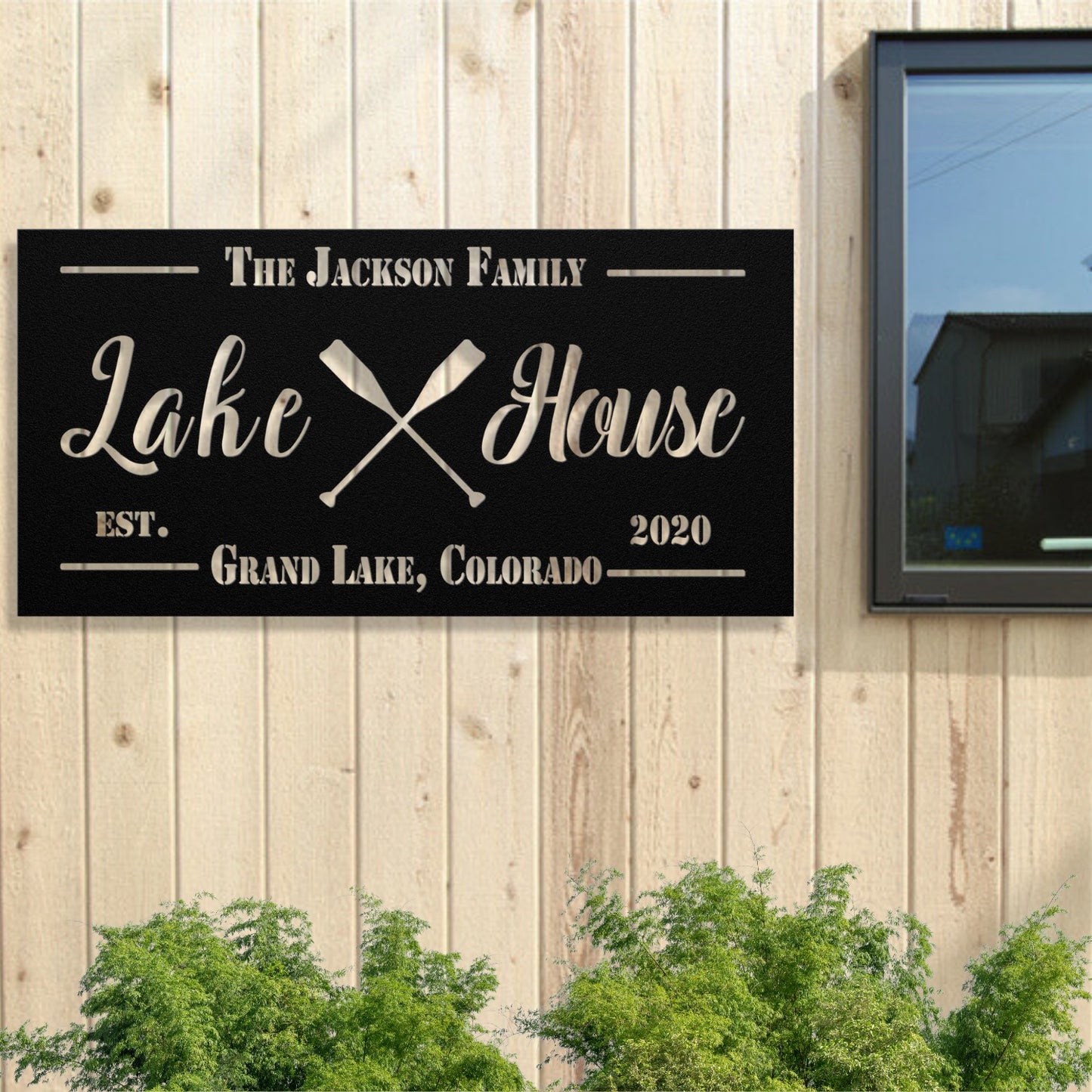 Personalized Metal Lake House Sign - Crossed Paddles