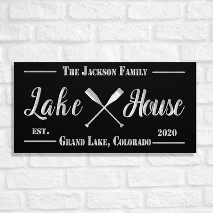 Personalized Metal Lake House Sign - Crossed Paddles