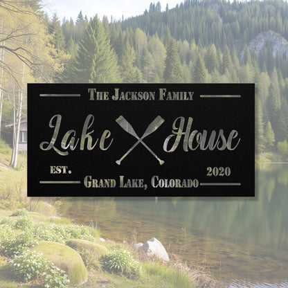 Personalized Metal Lake House Sign - Crossed Paddles