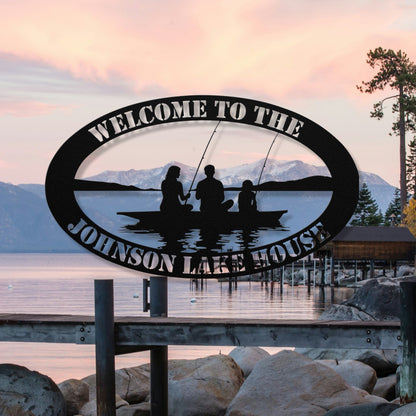 Personalized Metal Lake House Sign - Family Fishing
