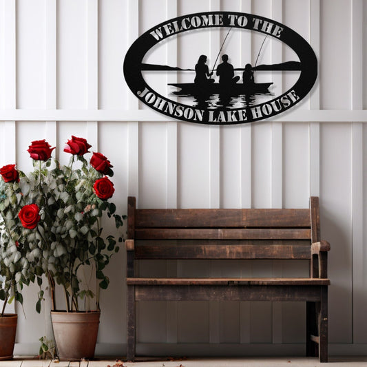 Personalized Metal Lake House Sign - Family Fishing