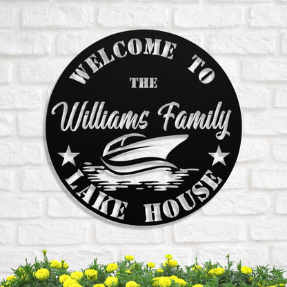 Personalized Metal Lake House Sign - Speed Boat