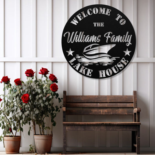 personalized metal lake house sign