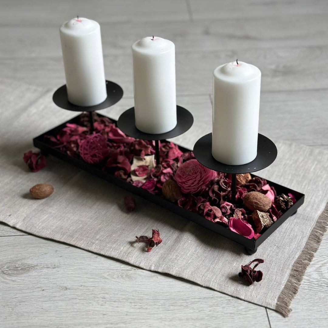 MOODBLESK ™ 3 PILLAR METAL CANDLE HOLDER WITH TRAY